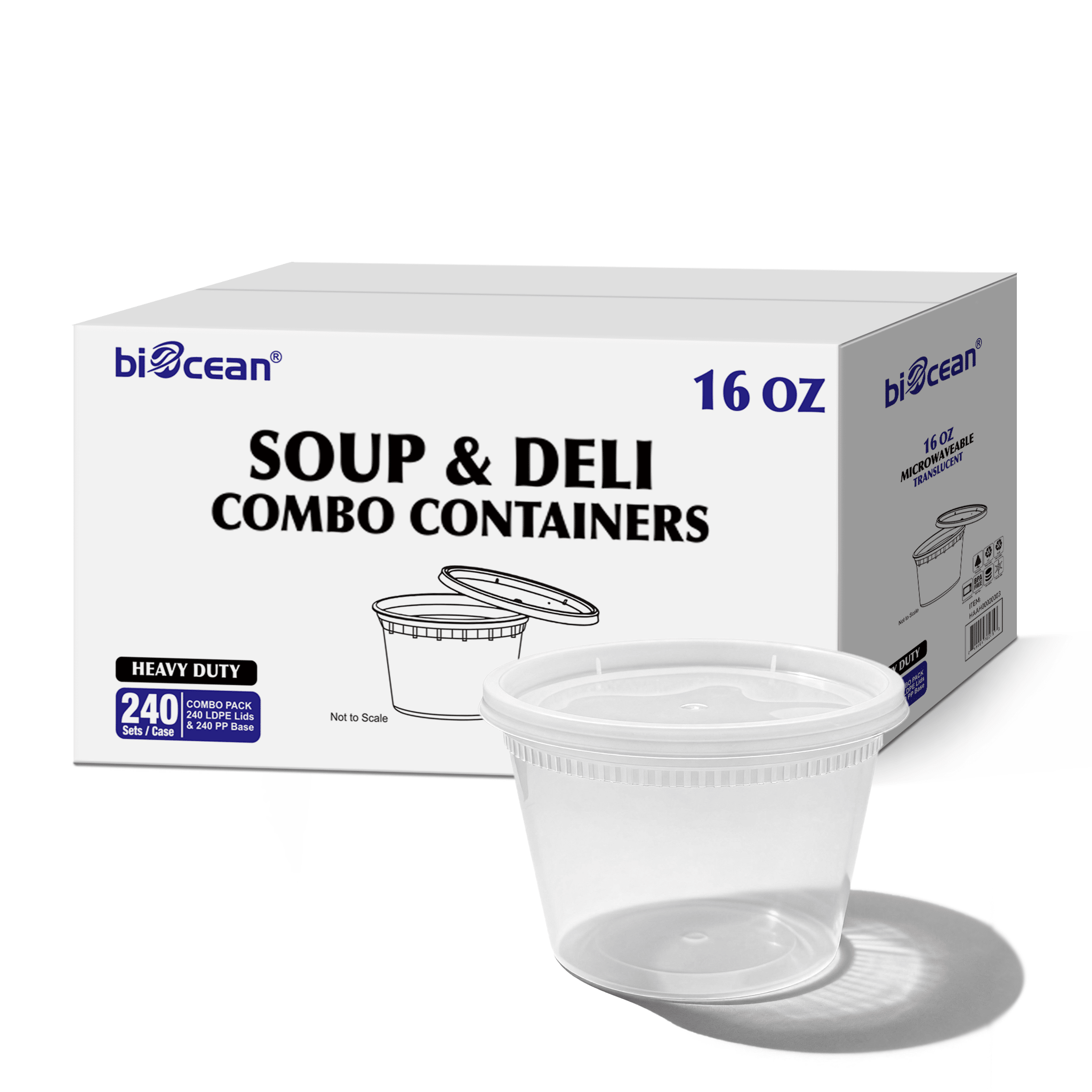 240ct] 16 oz PP Plastic Heavy Duty Deli Containers with Lids