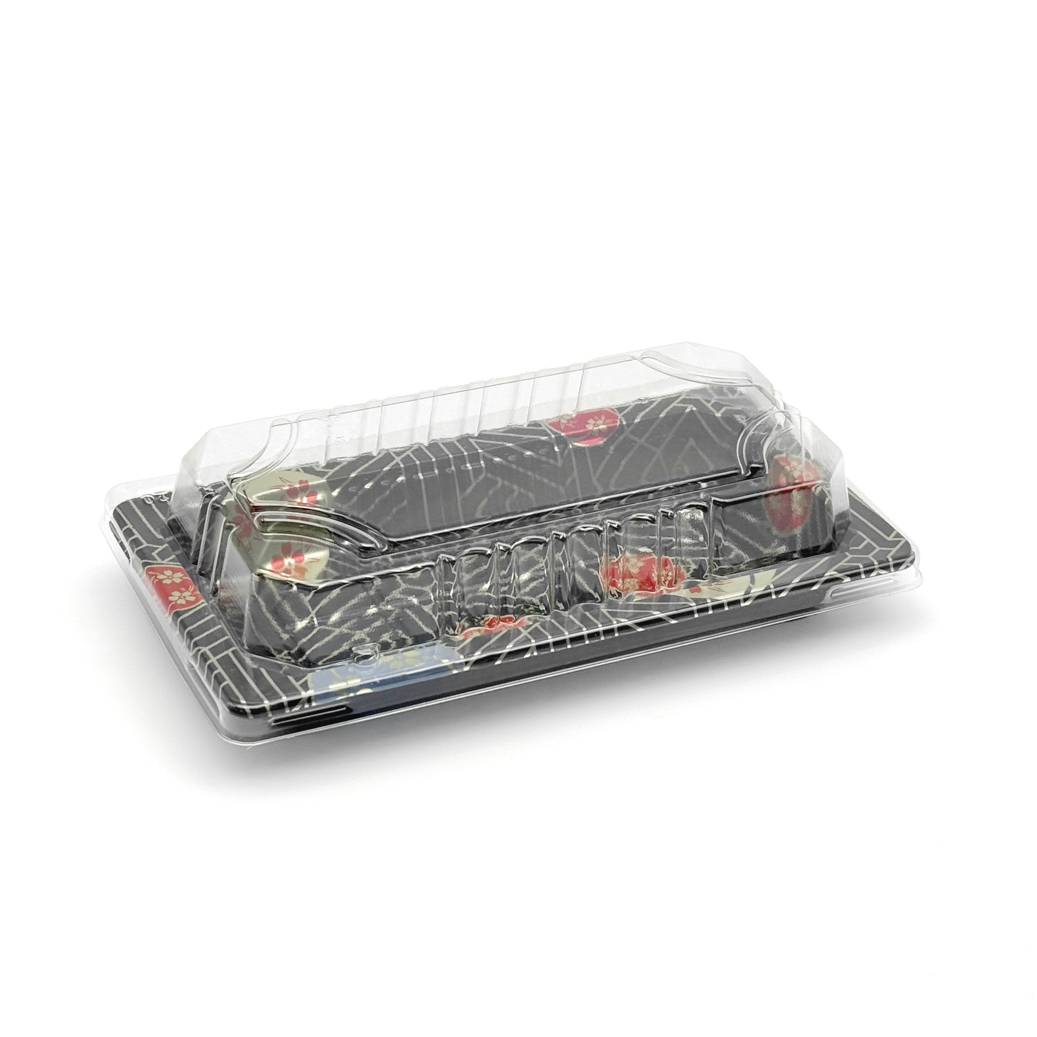 [1,500ct] PS Plastic 6 1/3" x 3 1/2" Sushi Tray Base with Lid | Black