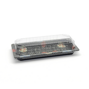 [1,400ct] PS Plastic 8 7/9" x 3 7/9" Sushi Tray Base with Lid | Black