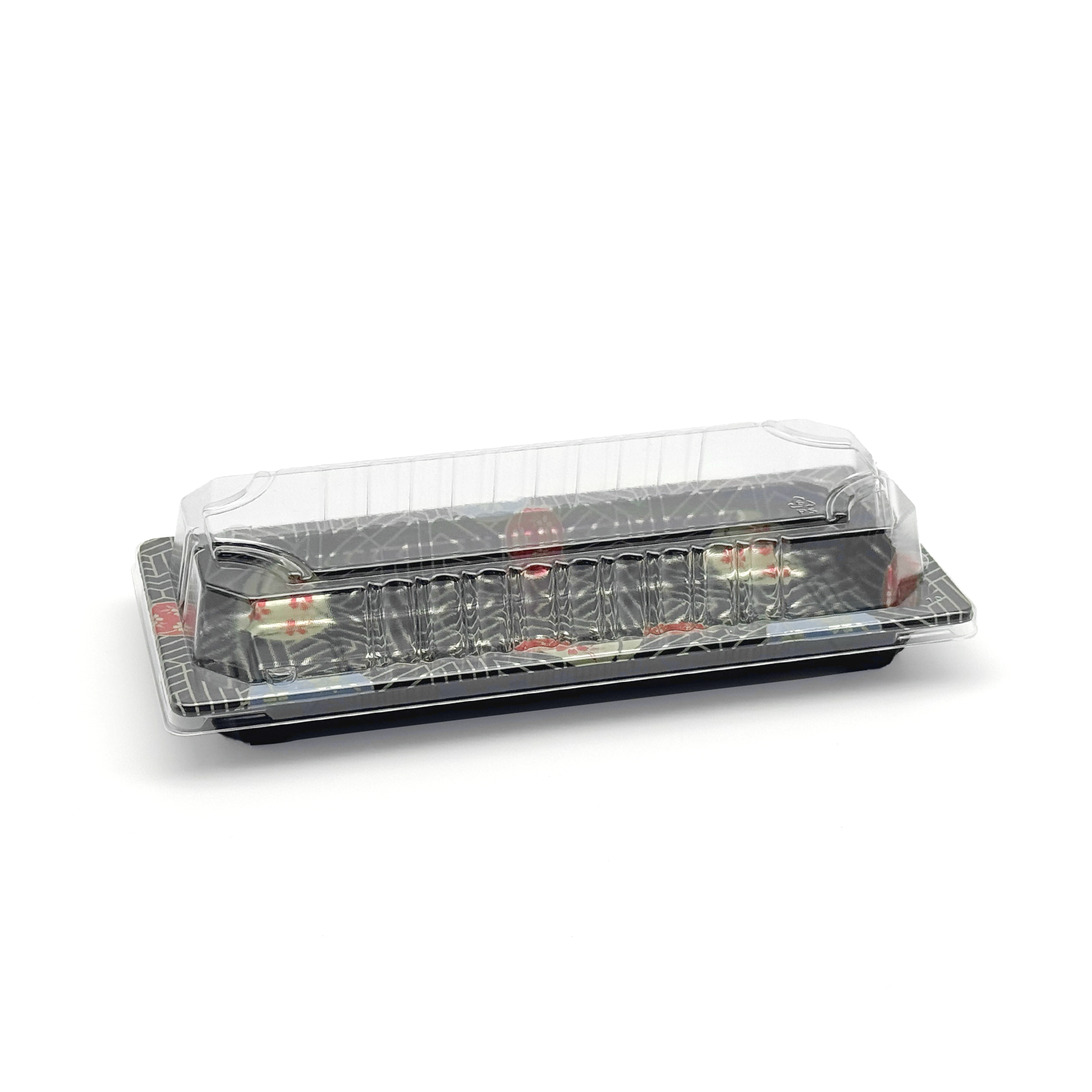 [1,400ct] PS Plastic 8 7/9" x 3 7/9" Sushi Tray Base with Lid | Black
