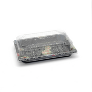 [1,500ct] PS Plastic 6 1/2" x 4 1/2" Sushi Tray Base with Lid | Black