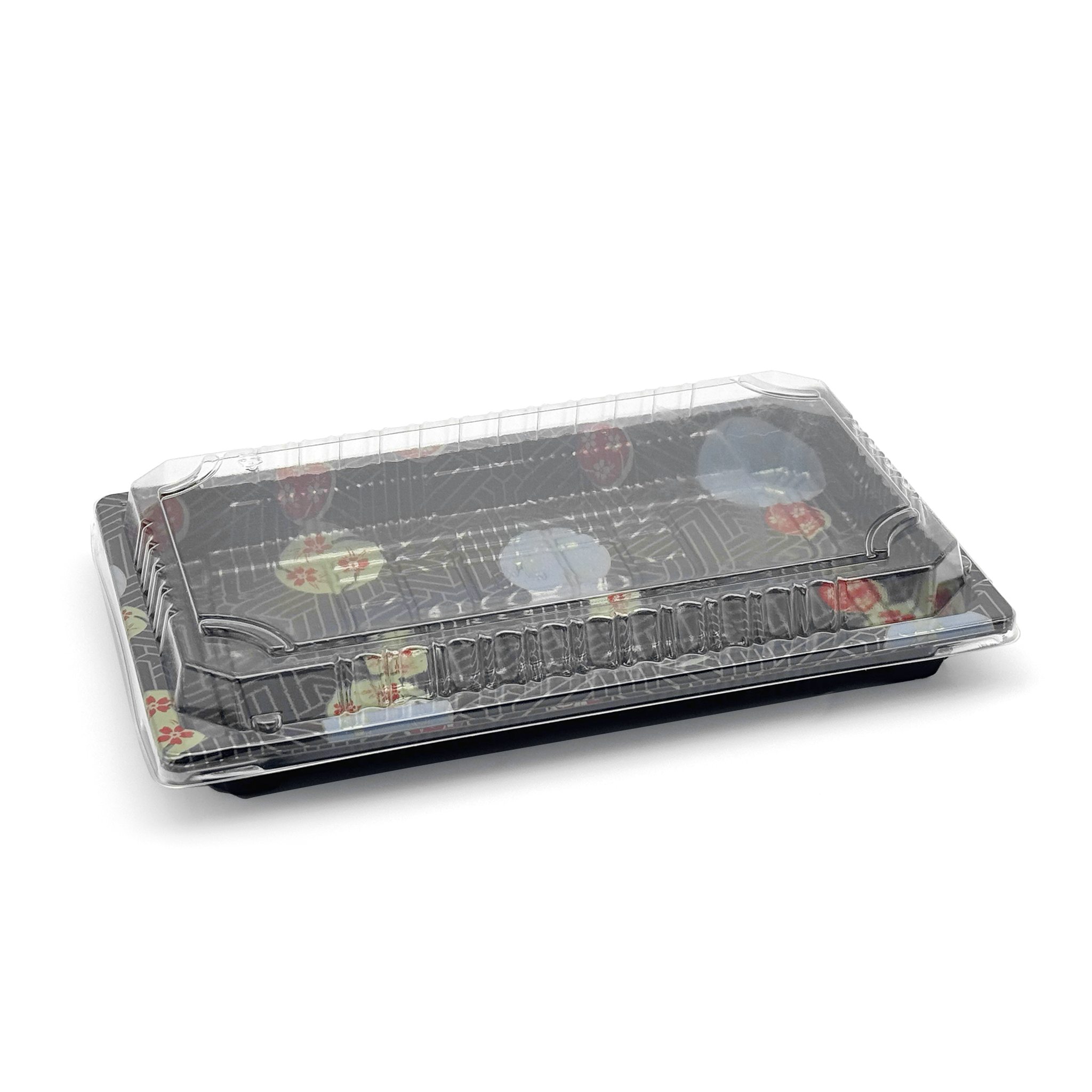 [800ct] PS Plastic 9 1/4" x 5 7/10" Sushi Tray Base with Lid | Black