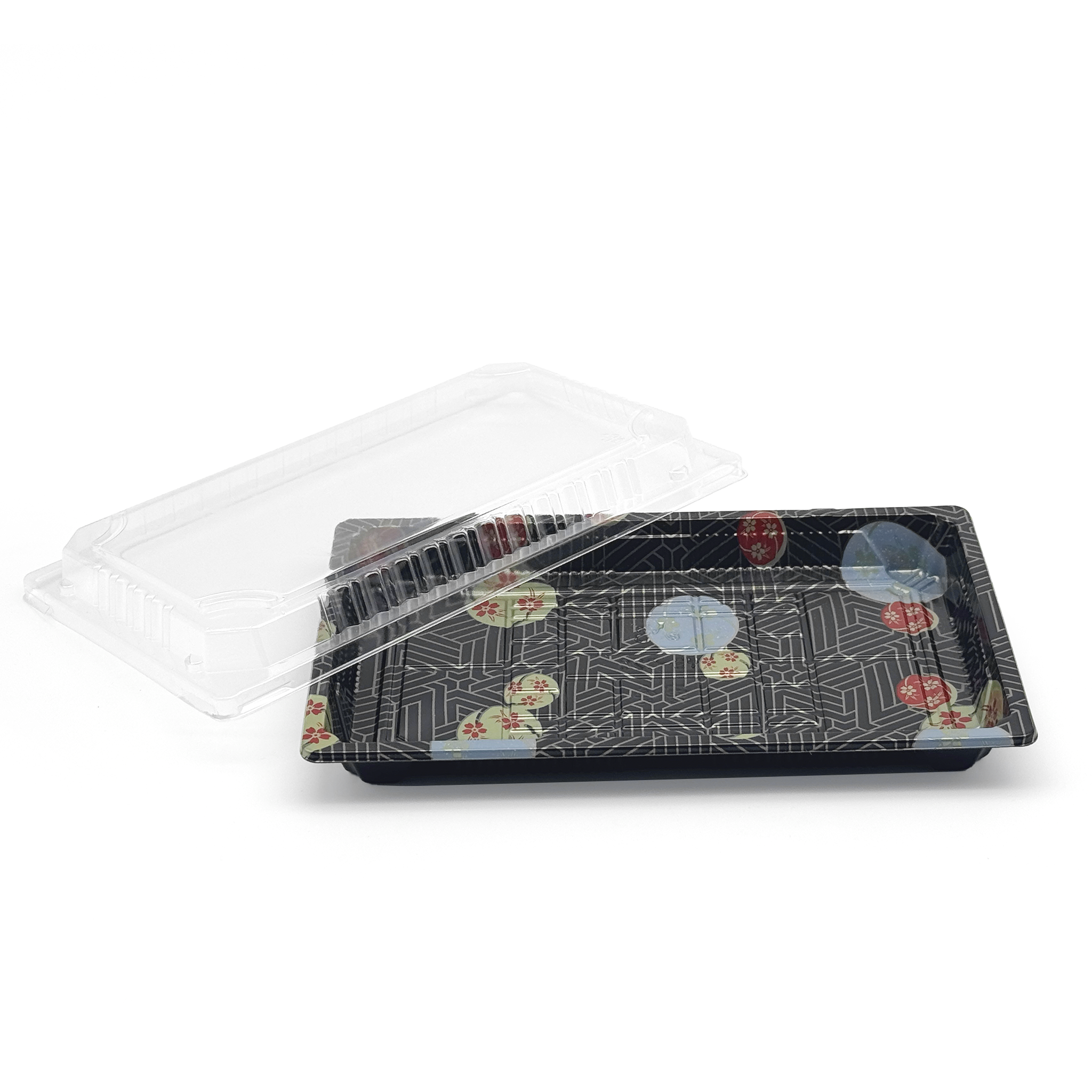 [800ct] PS Plastic 9 1/4" x 5 7/10" Sushi Tray Base with Lid | Black