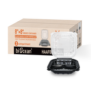 [100ct] 8" x 8"  Premium PP Hinged Food Containers | 3-Compartment | Clear and Black