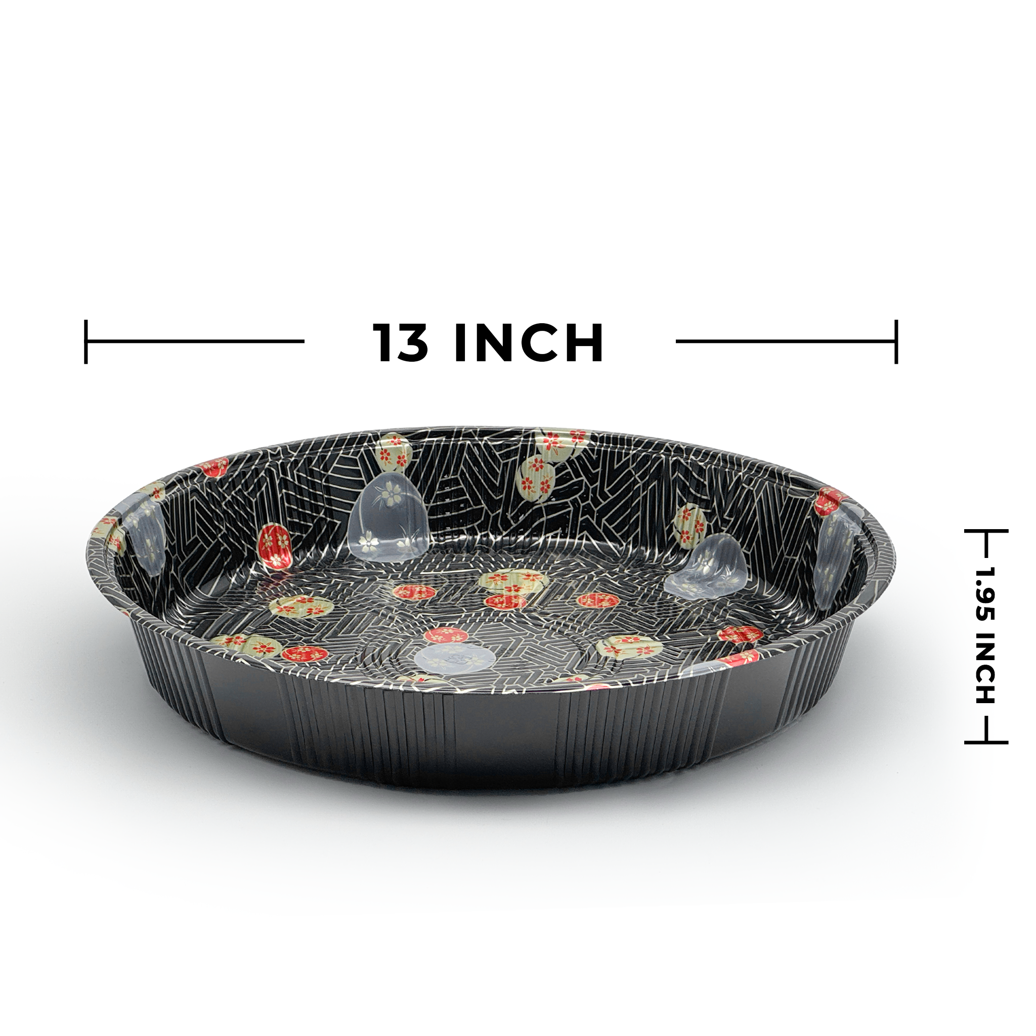 [60ct] 13" PET Sushi Tray with Lid | Round | Black