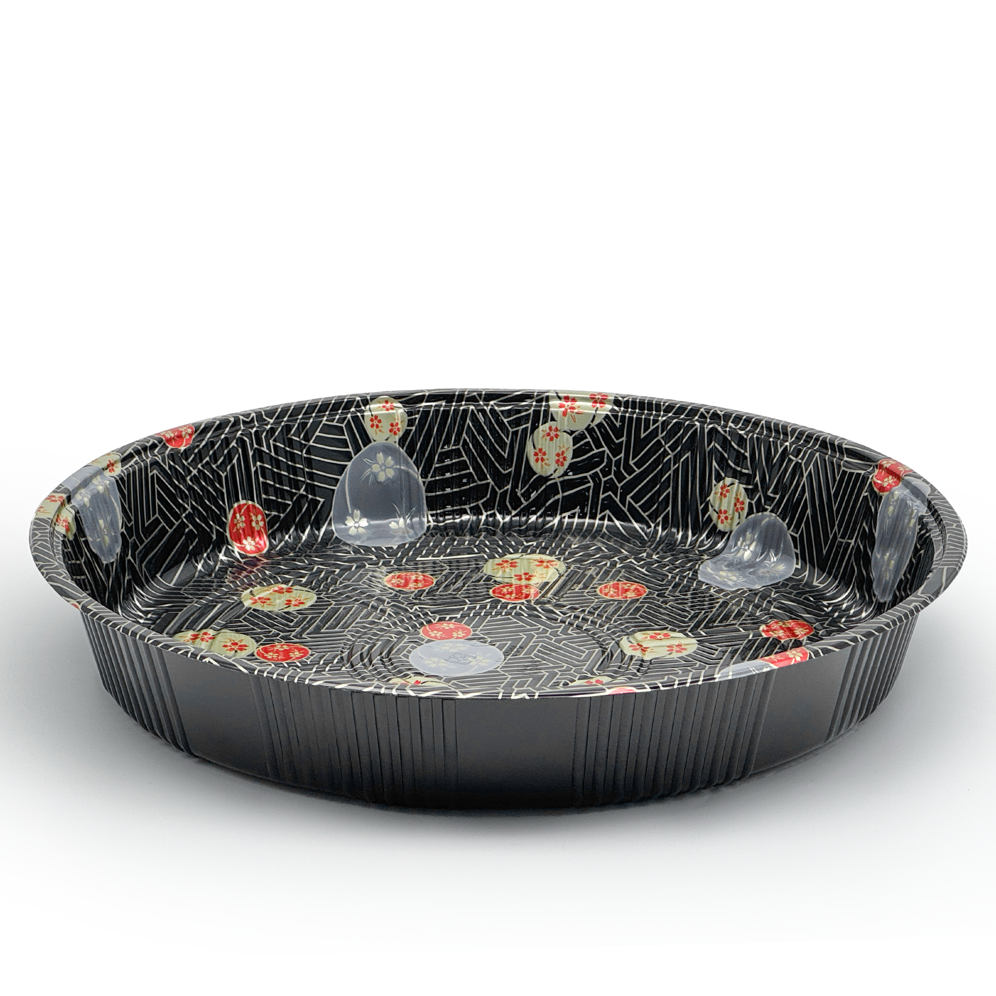 [60ct] 13" PET Sushi Tray with Lid | Round | Black