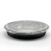 [60ct] 13" PET Sushi Tray with Lid | Round | Black
