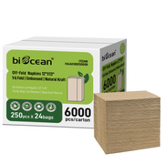 [6,000ct] 12" x 13" 1-Ply Interfold Napkins | 1/6 Fold | Kraft