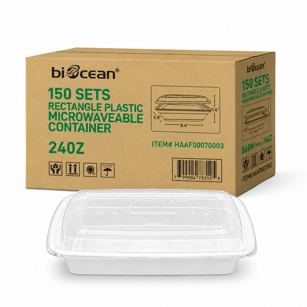 [150ct] 24oz PP Plastic Microwavable Rectangular Food Containers & Lids | White