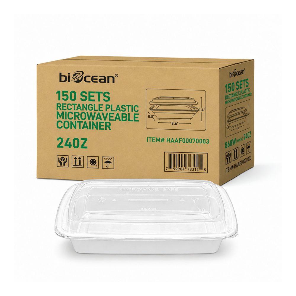 [150ct] 24oz PP Plastic Microwavable Rectangular Food Containers & Lids | White