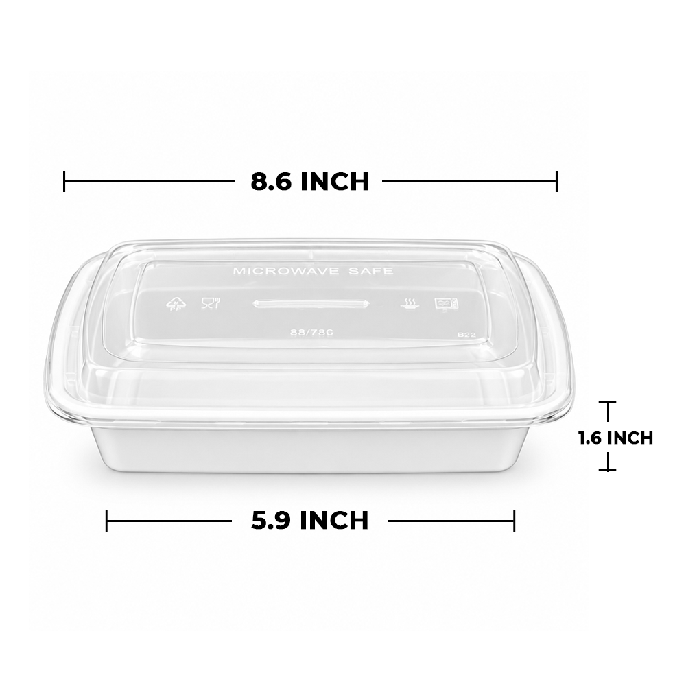[150ct] 28oz PP Plastic Microwavable Rectangular Food Containers & Lids | White