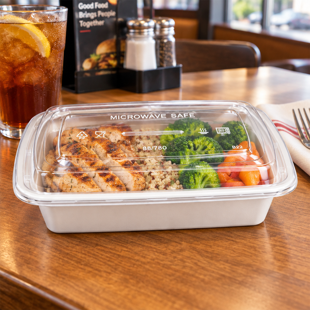 [150ct] 28oz PP Plastic Microwavable Rectangular Food Containers & Lids | White
