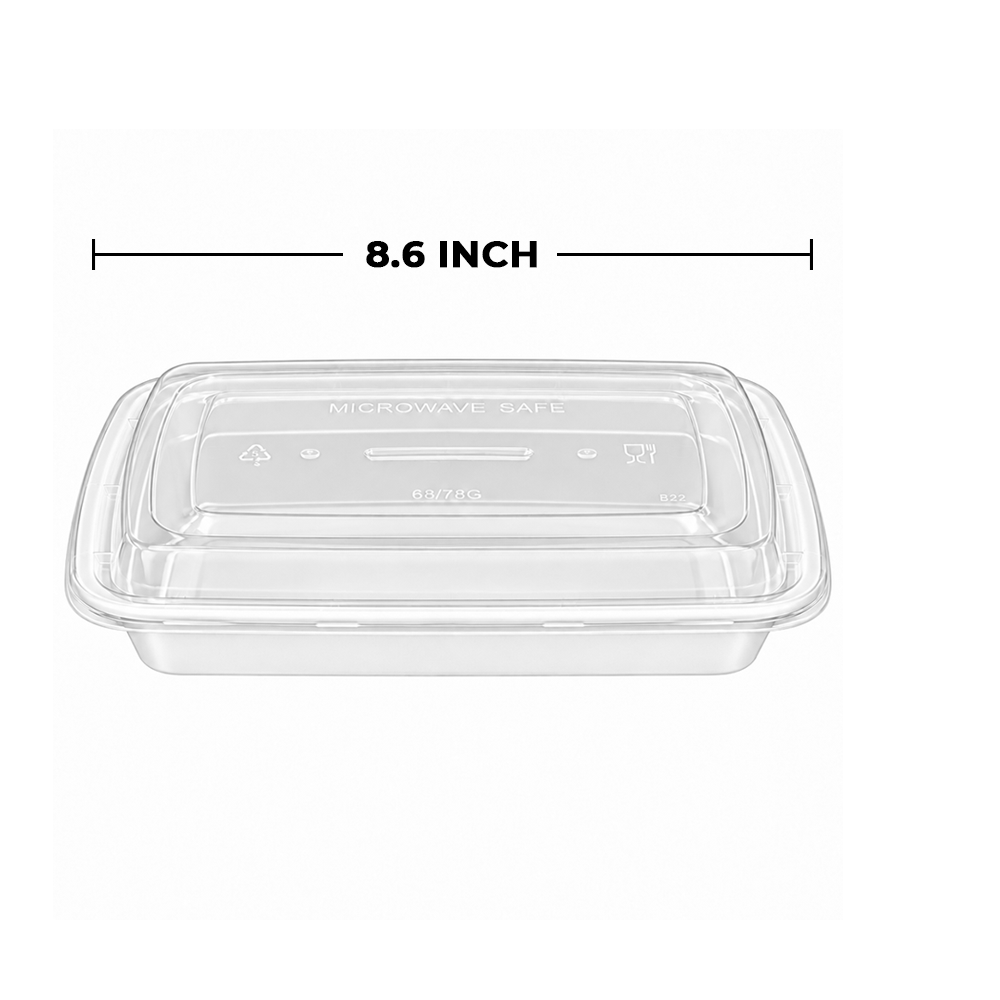 [150ct] 24oz PP Plastic Microwavable Rectangular Food Containers & Lids | White