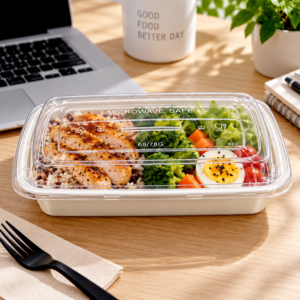 [150ct] 24oz PP Plastic Microwavable Rectangular Food Containers & Lids | White