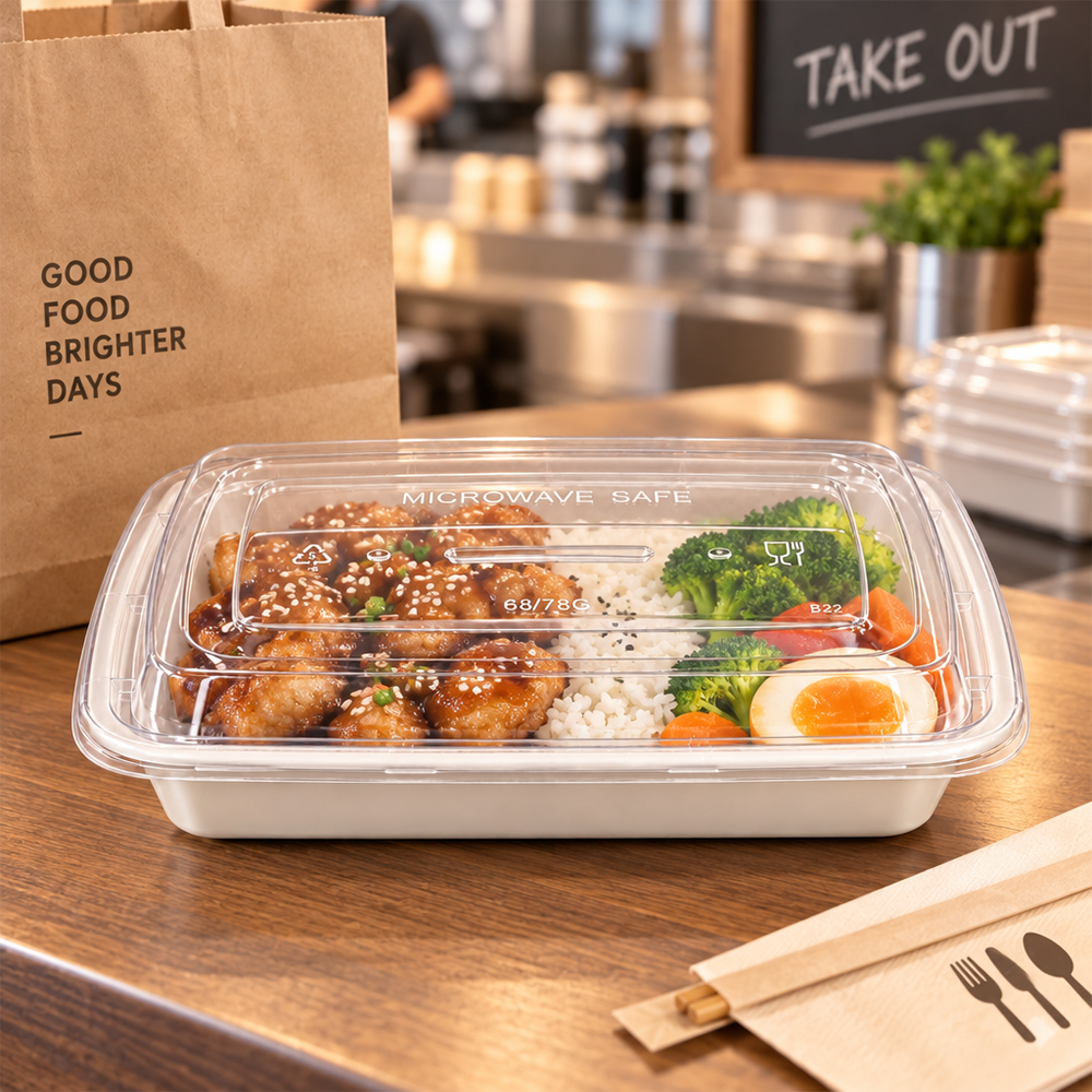 [150ct] 24oz PP Plastic Microwavable Rectangular Food Containers & Lids | White
