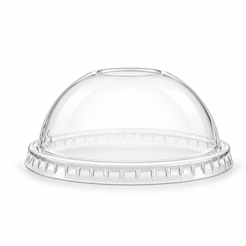 [500 ct] 107mm PET Dome Lids with No Hole | Clear | For 32oz PET Cups