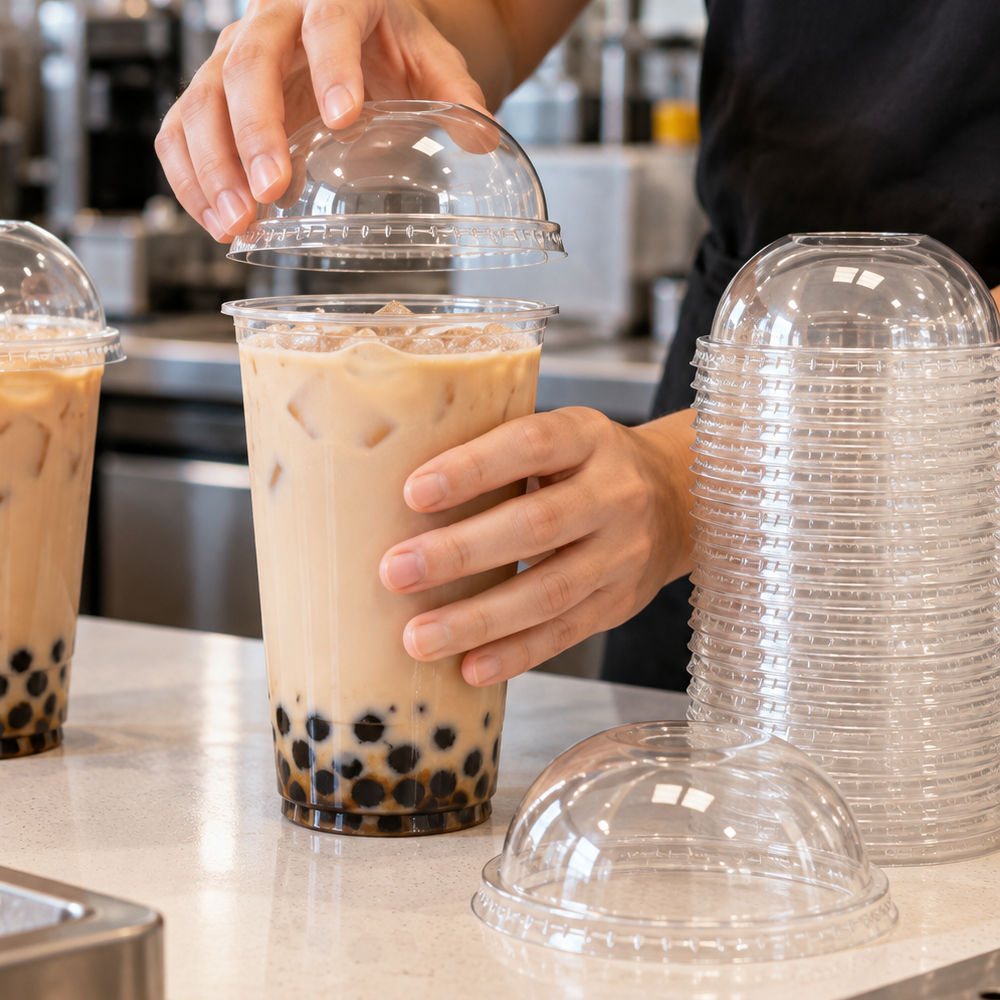 [1,000 ct] 98mm PET Dome Lids with No Hole | Clear