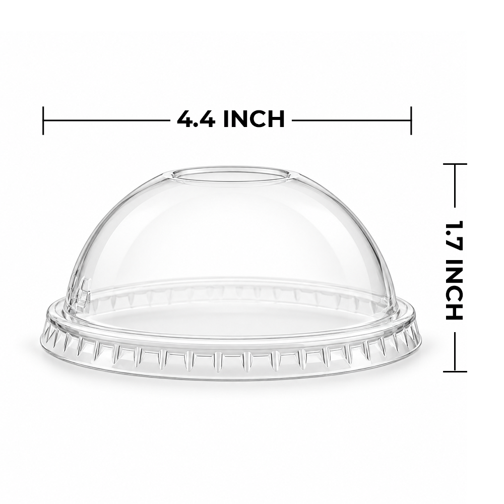 [500 ct] 107mm PET Dome Lids with No Hole | Clear | For 32oz PET Cups