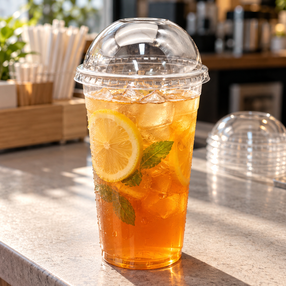 [500 ct] 107mm PET Dome Lids with No Hole | Clear | For 32oz PET Cups