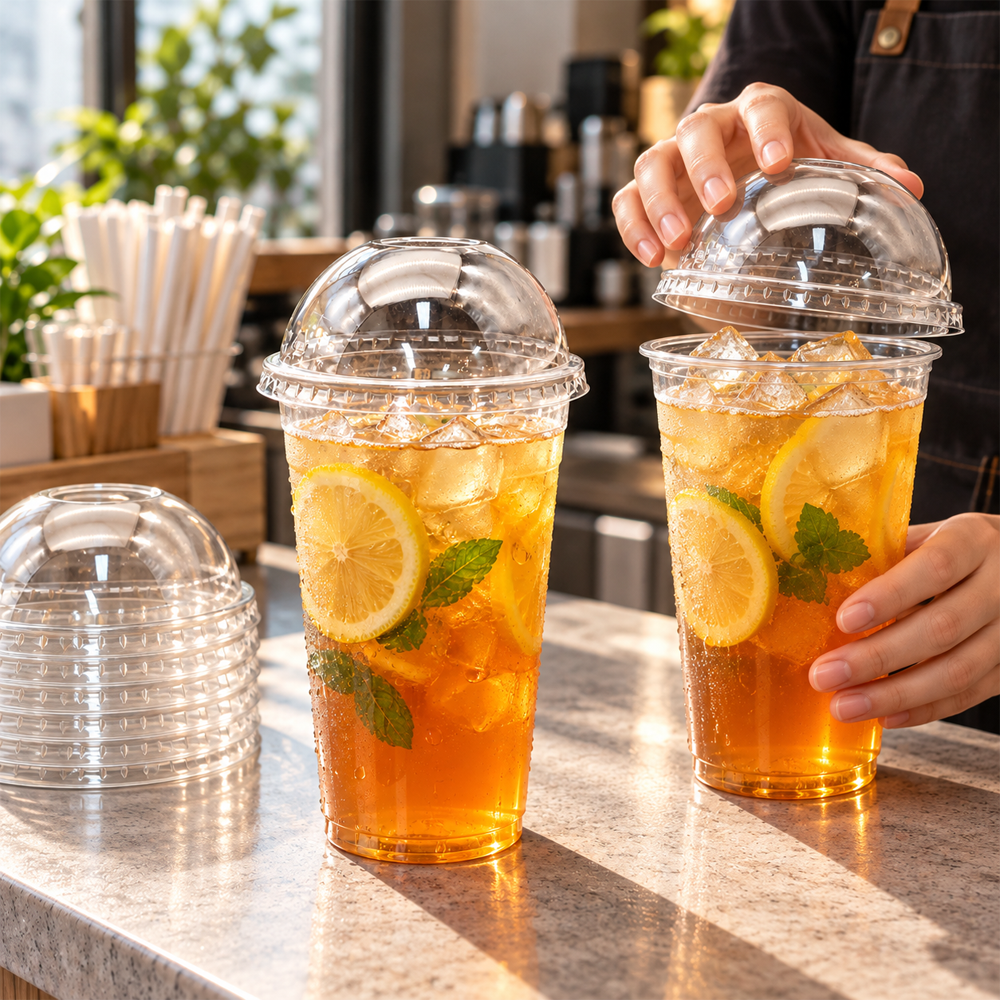 [500 ct] 107mm PET Dome Lids with No Hole | Clear | For 32oz PET Cups