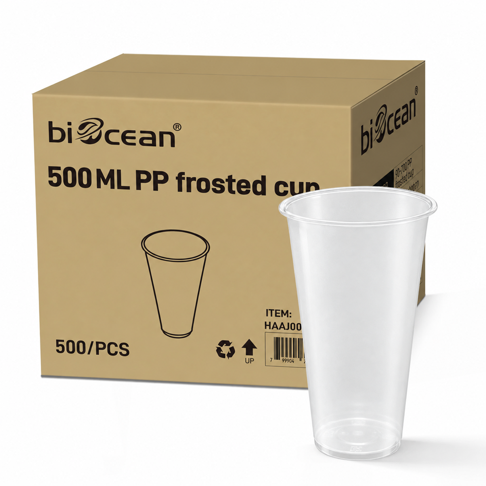 [500 ct] 16oz Tall Premium PP Cups | 90 mm | White frosted