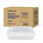 [150ct] 28oz PP Plastic Microwavable Rectangular Food Containers & Lids | White