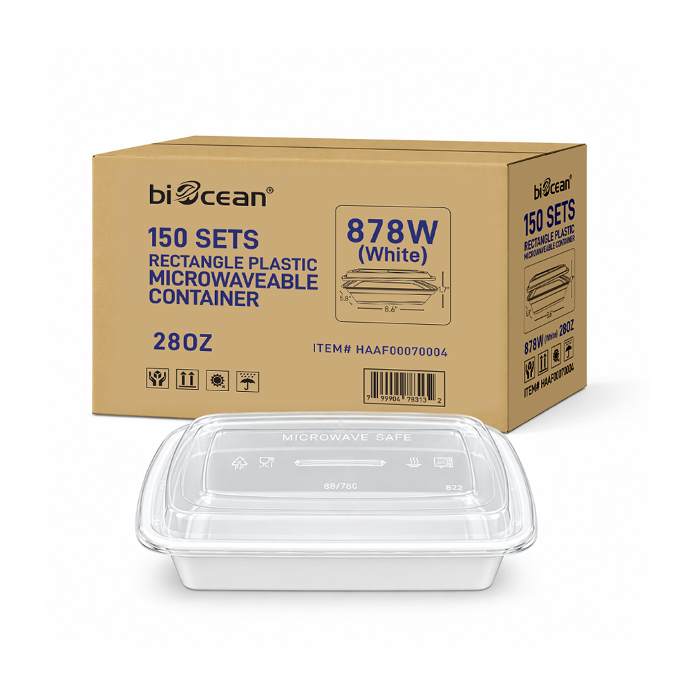 [150ct] 28oz PP Plastic Microwavable Rectangular Food Containers & Lids | White