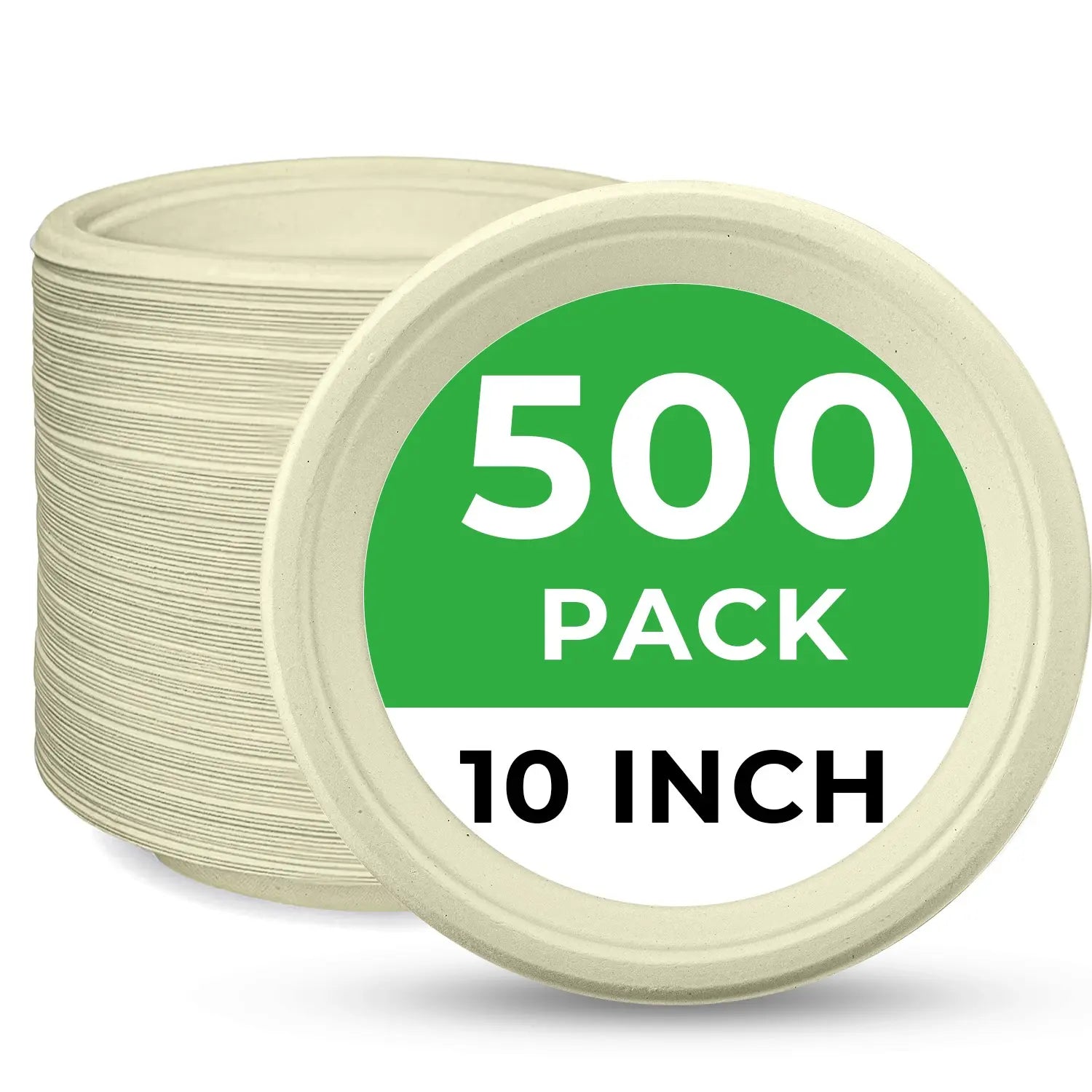 Natural Compostable  Bagasse 10-Inch Round Plates - 500/Case