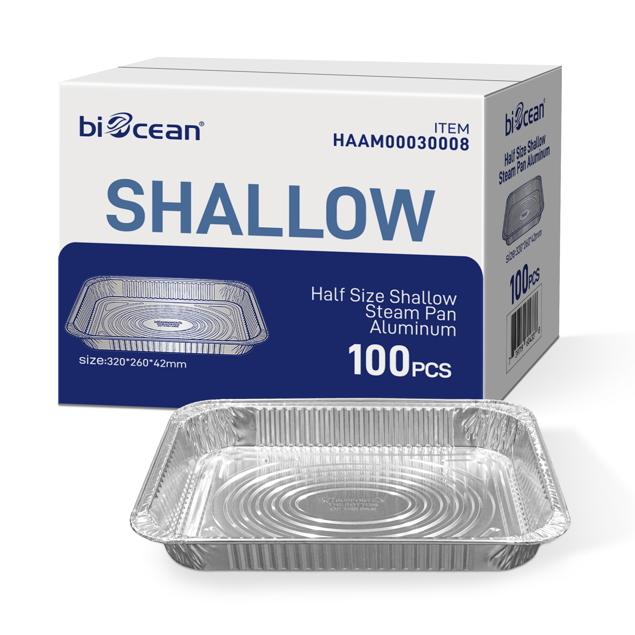 [100 ct] Half Size Foil Steam Table Pan 1.65" Depth | Shallow - Biocean by Danube BlueBiocean