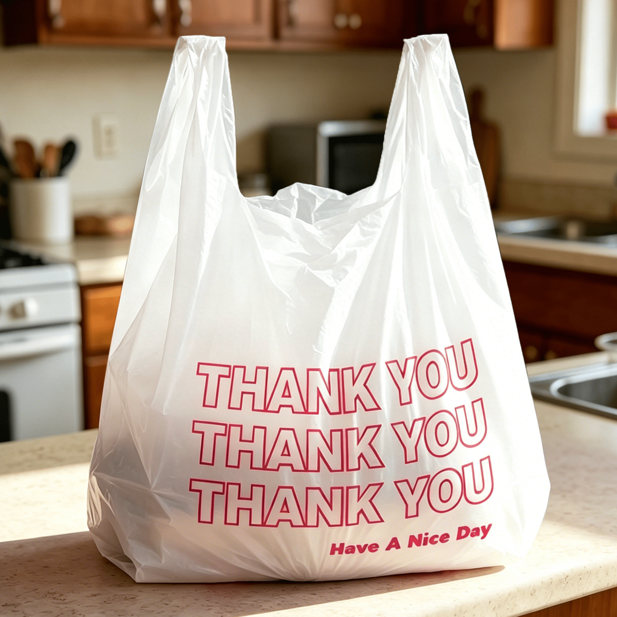 [1,000 ct] 1/6 Size White "Thank You" Standard - Duty PS T-Shirt Bags | 0.47 Mil - Biocean by Danube BlueBiocean