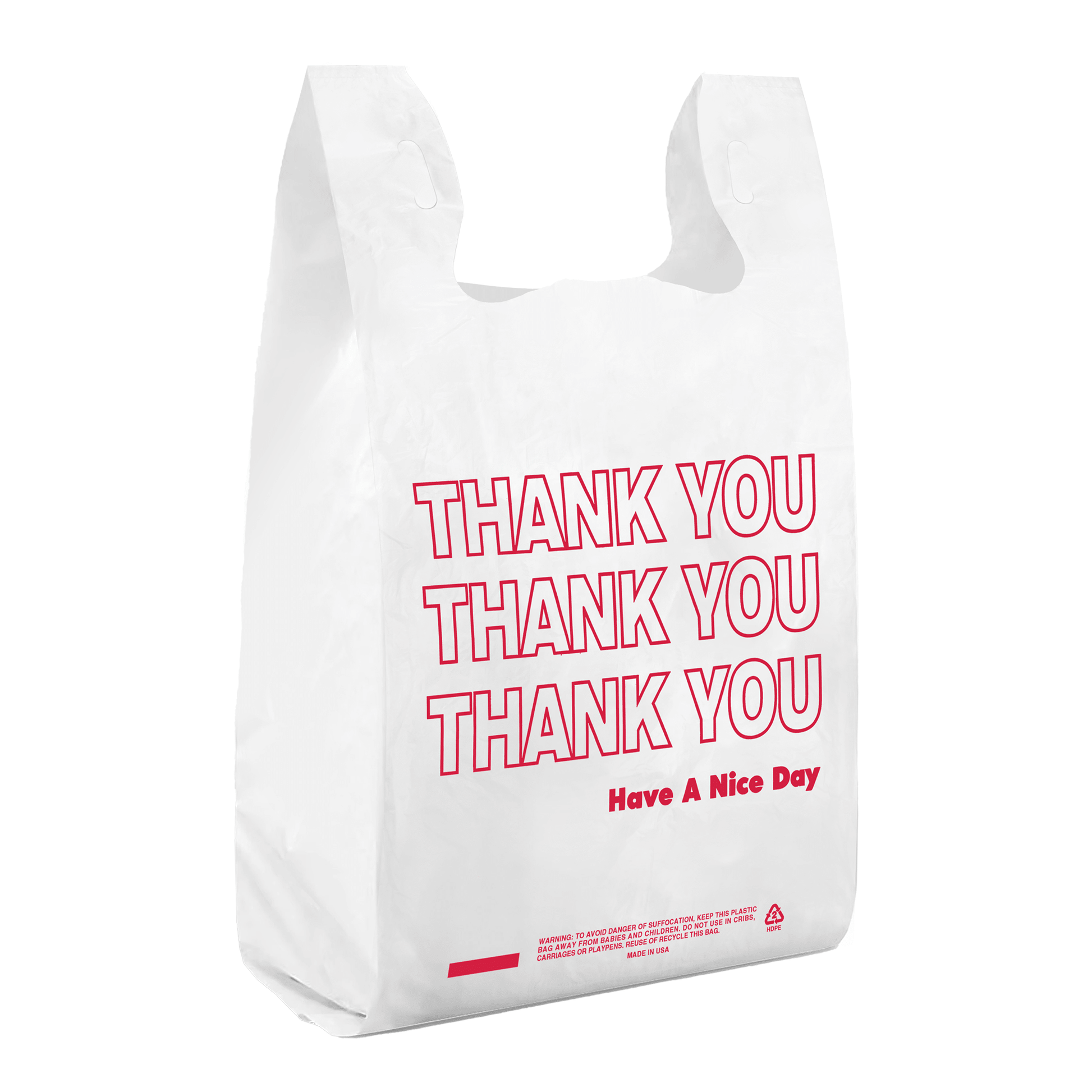 [1,000 ct] 1/6 Size White "Thank You" Standard - Duty PS T-Shirt Bags | 0.47 Mil - Biocean by Danube BlueBiocean
