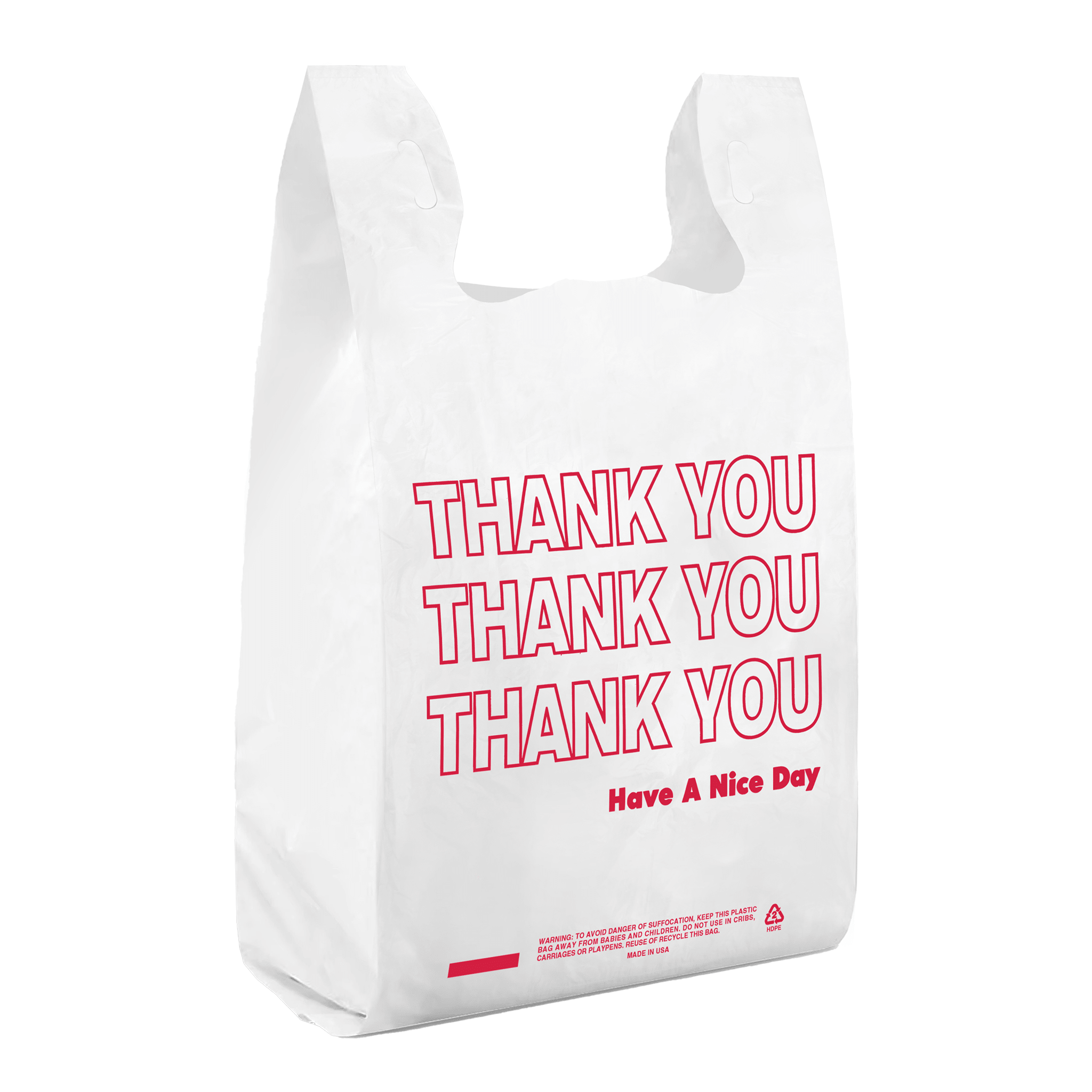 [1,000 ct] 1/6 Size White "Thank You" Standard - Duty PS T-Shirt Bags | 0.47 Mil - Biocean by Danube BlueBiocean