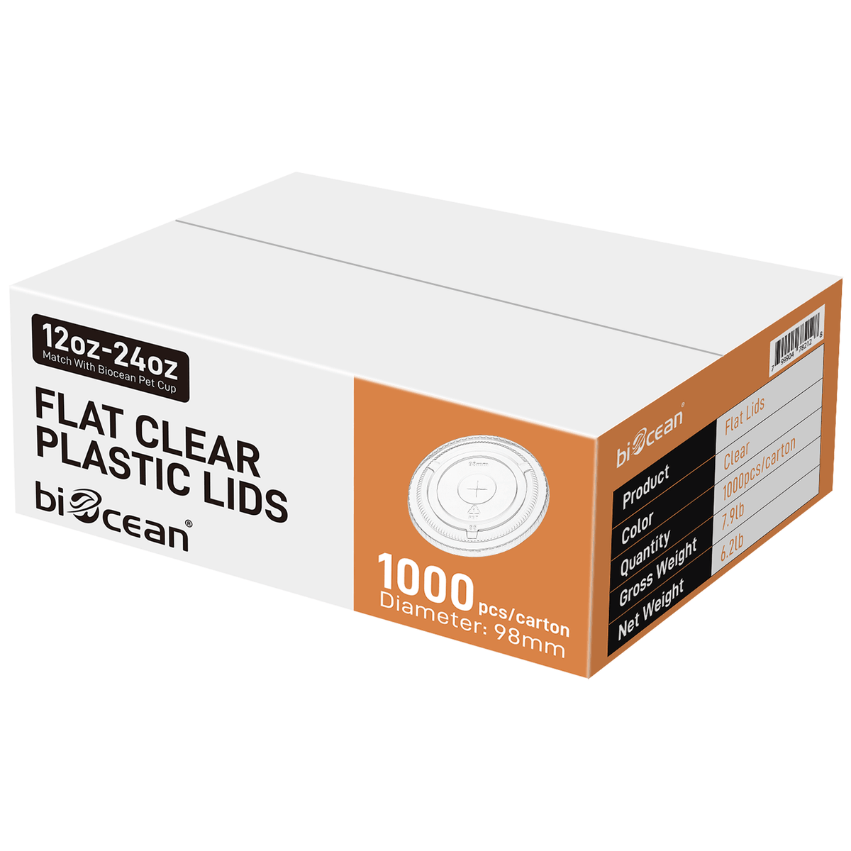 [1,000 ct] 98mm PET Flat Lids | Clear - Biocean by Danube BlueBiocean