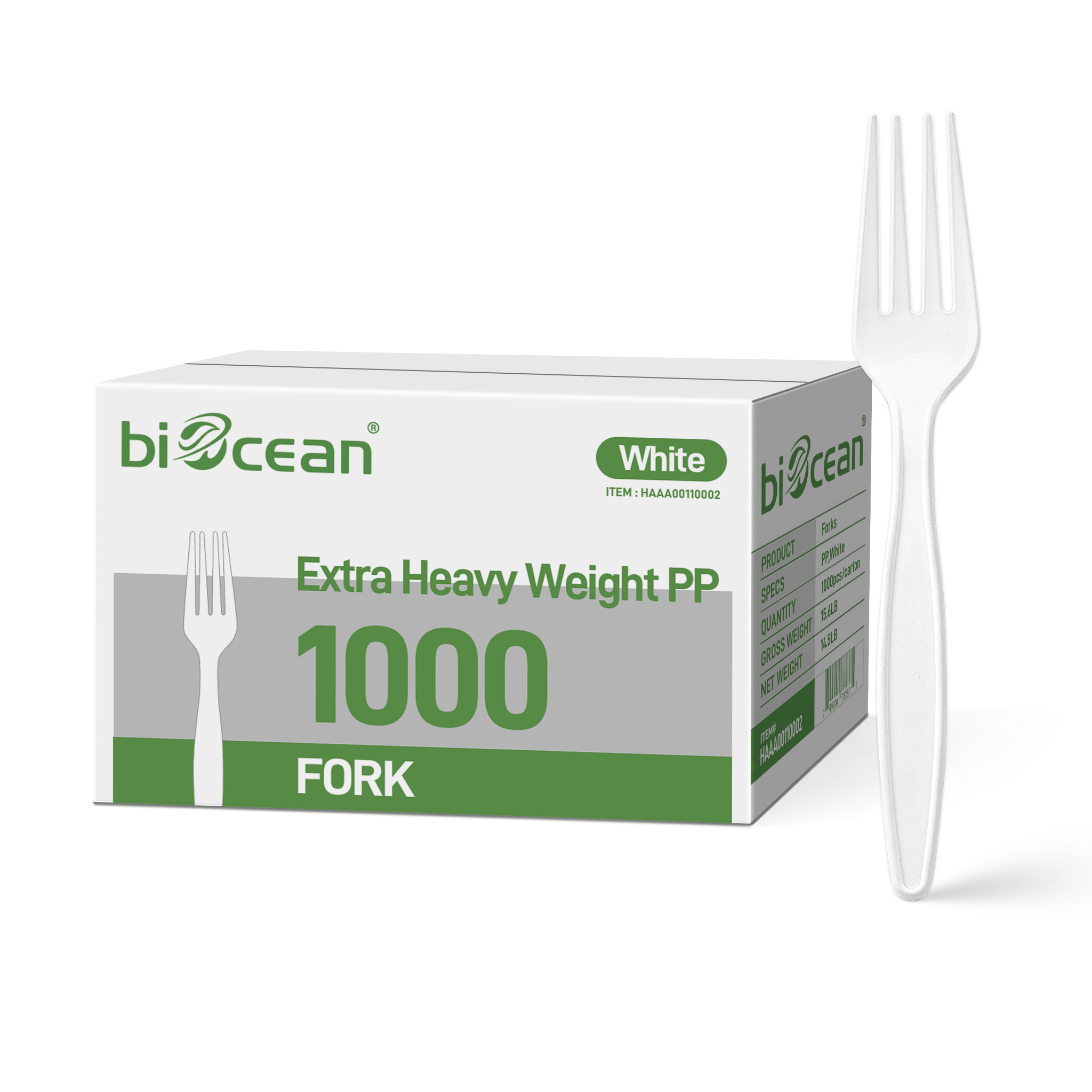 [1,000 ct] PP Plastic Extra Heavy Weight Forks | White - Biocean by Danube BlueBiocean