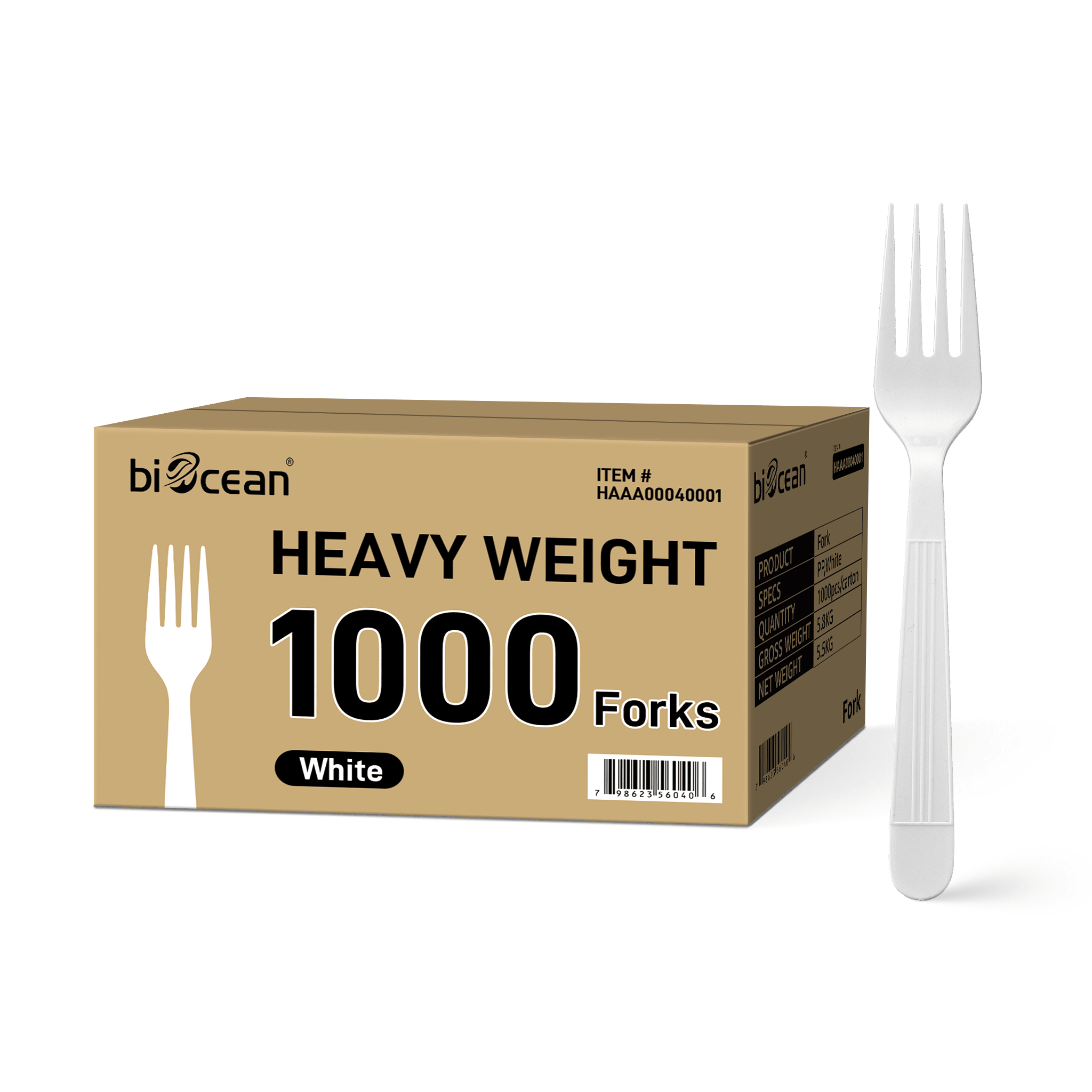 [1,000 ct] PP Plastic Heavy Weight Forks | White - Biocean by Danube BlueBiocean