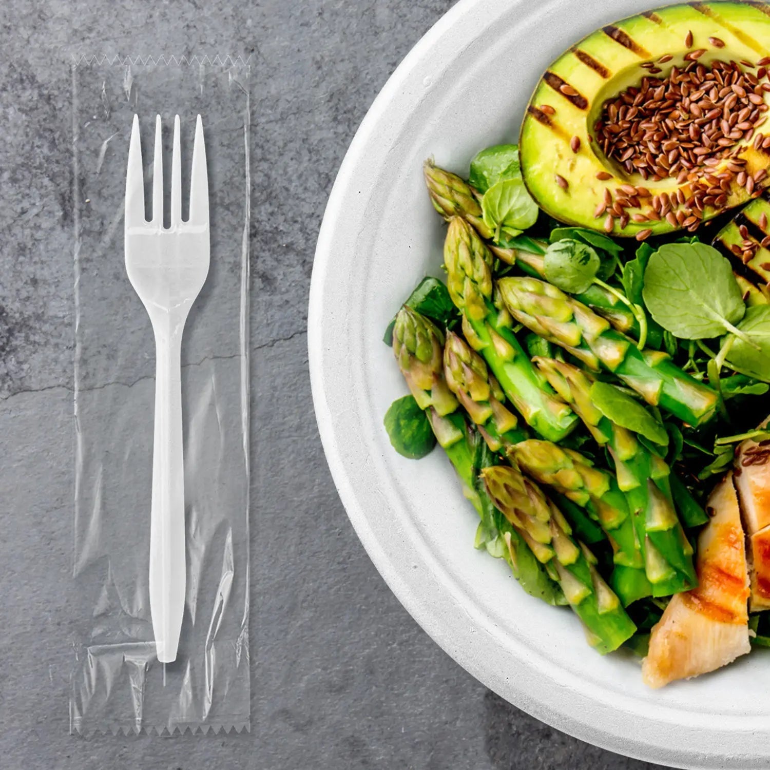 [1,000 ct] PP Plastic Medium Weight Wrapped Forks | White - Biocean by Danube BlueBiocean