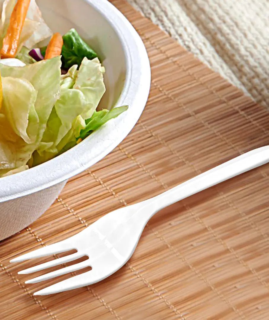 [1,000 ct] PP Plastic Medium Weight Wrapped Forks | White - Biocean by Danube BlueBiocean