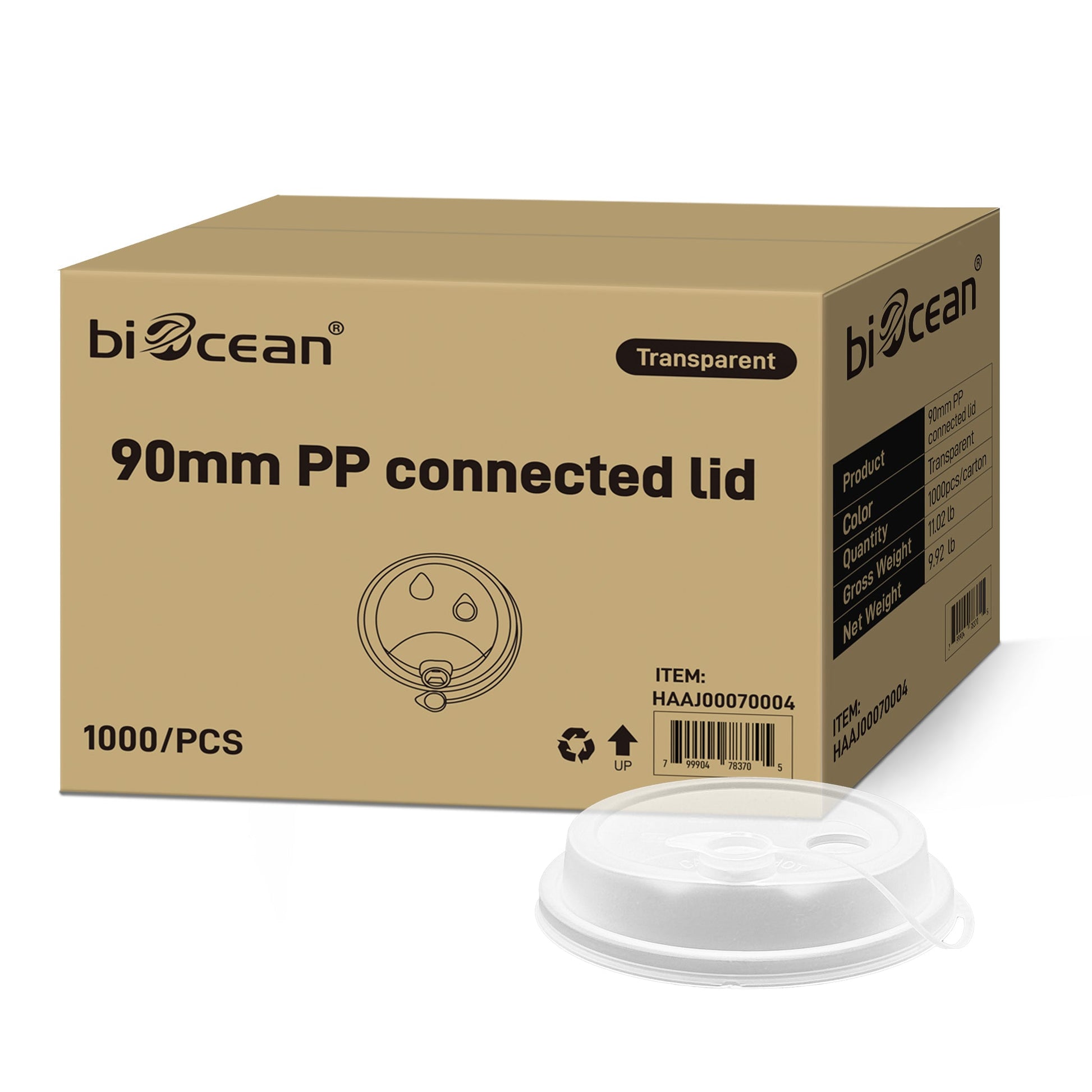 [1,000 ct] PP Plastic Sipper Dome Lids | 90 mm | Clear - Biocean by Danube BlueBiocean