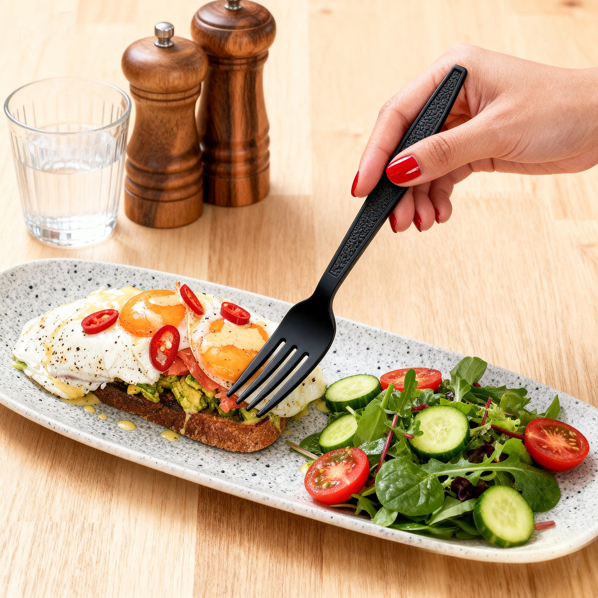 [1,000 ct] PS Plastic Heavy Weight Textured Forks | Black - Biocean by Danube BlueBiocean
