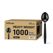 [1,000] PS Plastic Heavy Weight Soup Spoons | Black - Biocean by Danube BlueBiocean