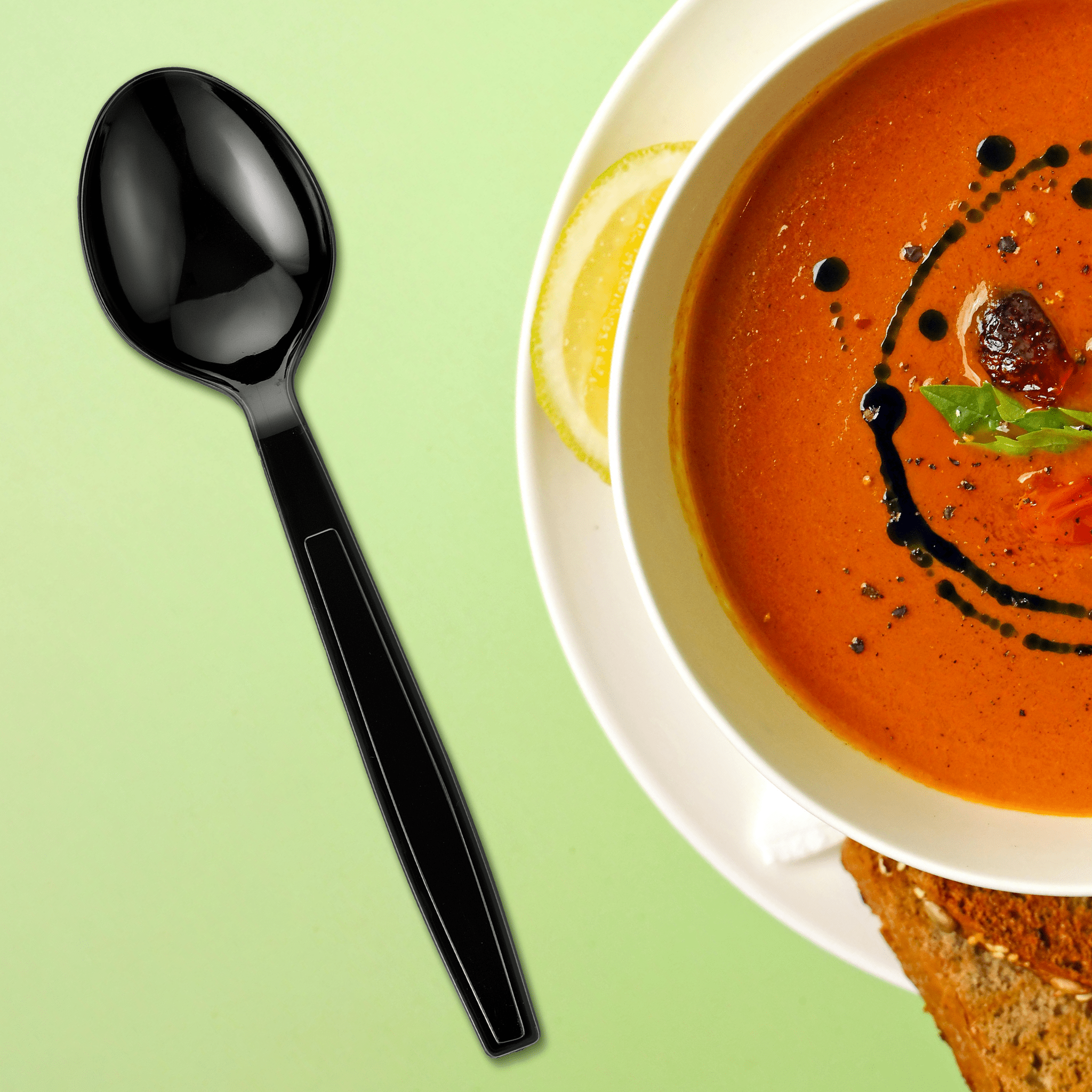 [1,000] PS Plastic Heavy Weight Soup Spoons | Black - Biocean by Danube BlueBiocean