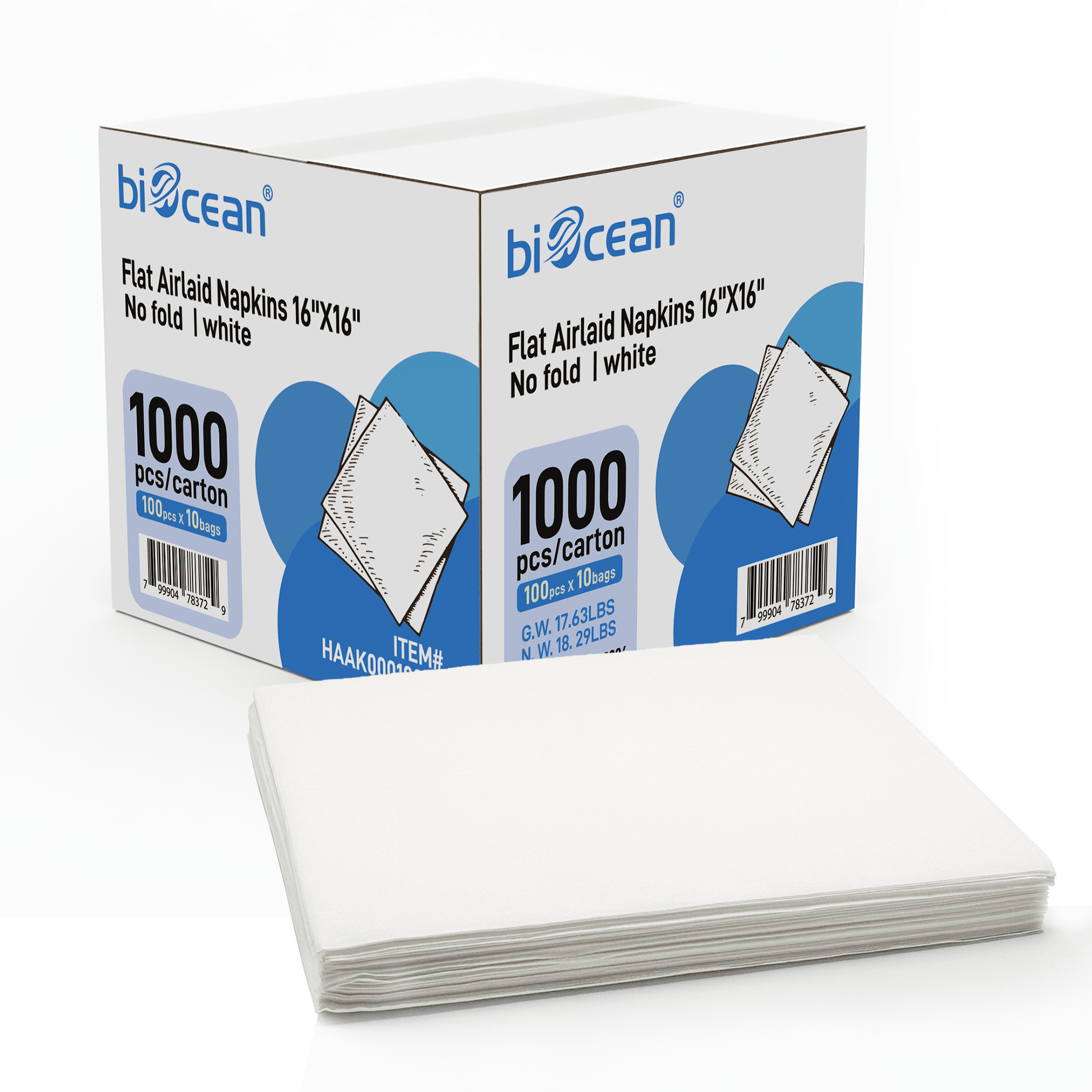 [1,000ct] 16"x16" Airlaid Napkins | White - Biocean by Danube BlueBiocean
