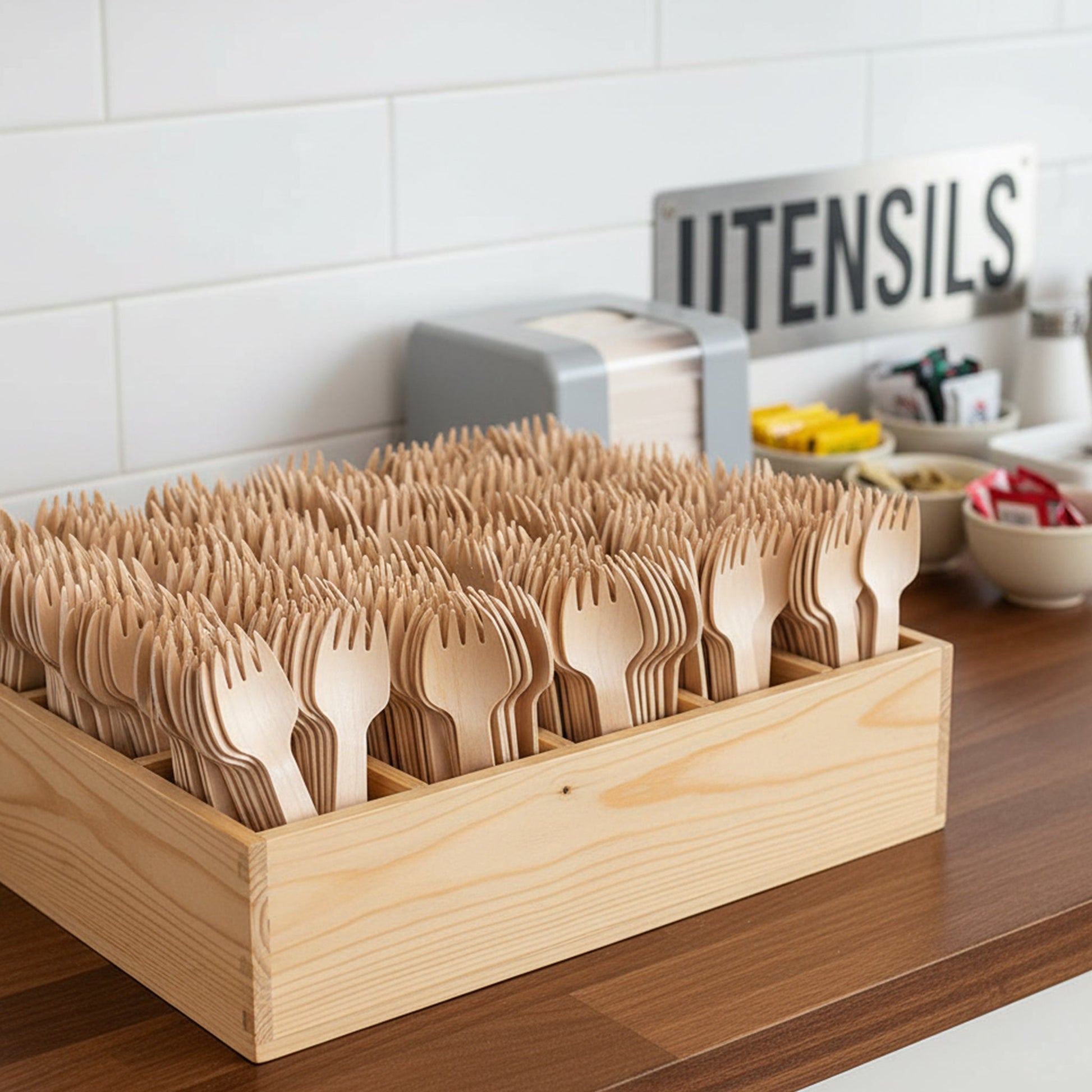 [1,000ct] 4.1" Compostable Wooden Spork without wax | Brown - Biocean by Danube BlueBiocean
