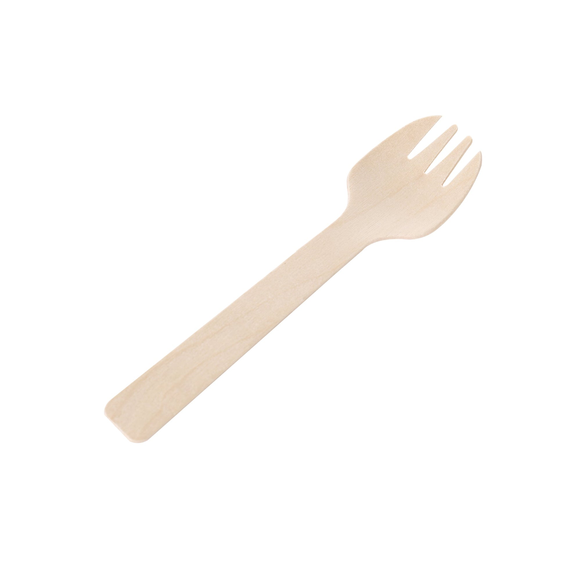 [1,000ct] 4.1" Compostable Wooden Spork without wax | Brown - Biocean by Danube BlueBiocean