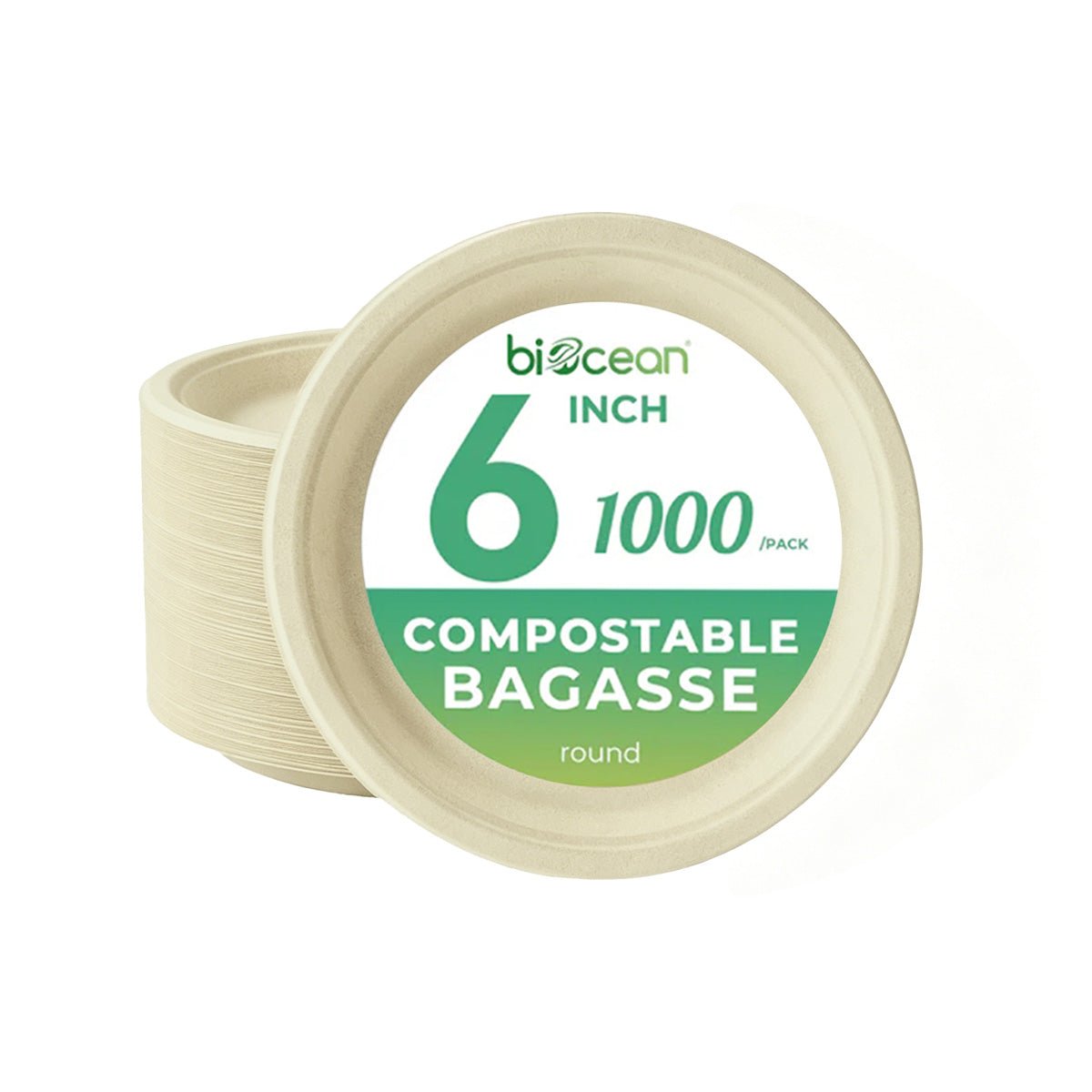 [1,000ct] 6" Compostable Bagasse Plates | Round | Natural - Biocean by Danube BlueBiocean