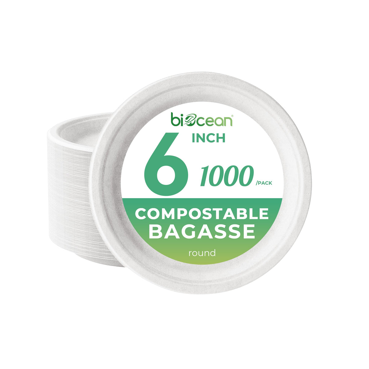 [1,000ct] 6" Compostable Bagasse Plates | Round | White - Biocean by Danube BlueBiocean