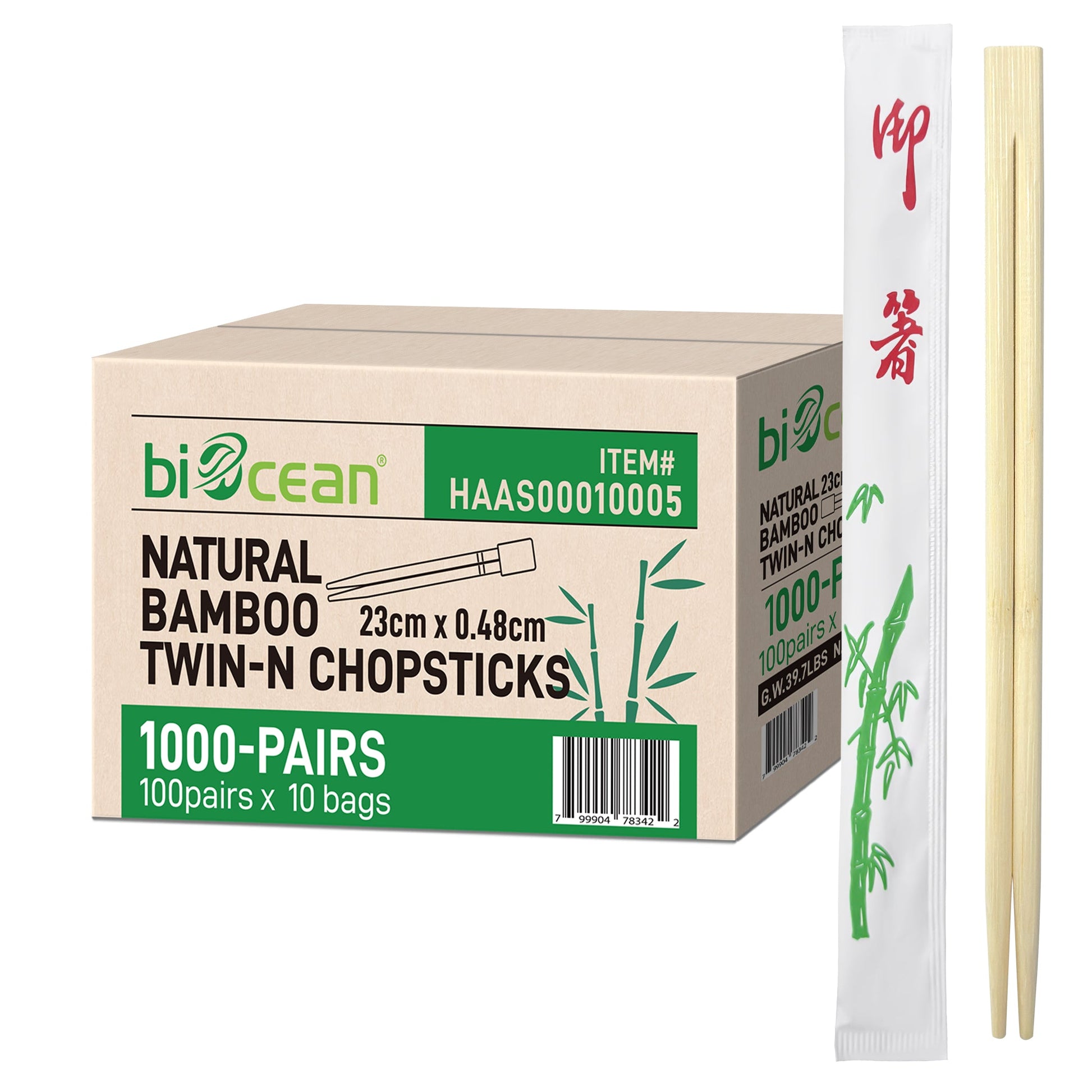 [1,000ct] 8.8" Twin Paper - Wrapped Bamboo Chopsticks - knots - Biocean by Danube BlueBiocean