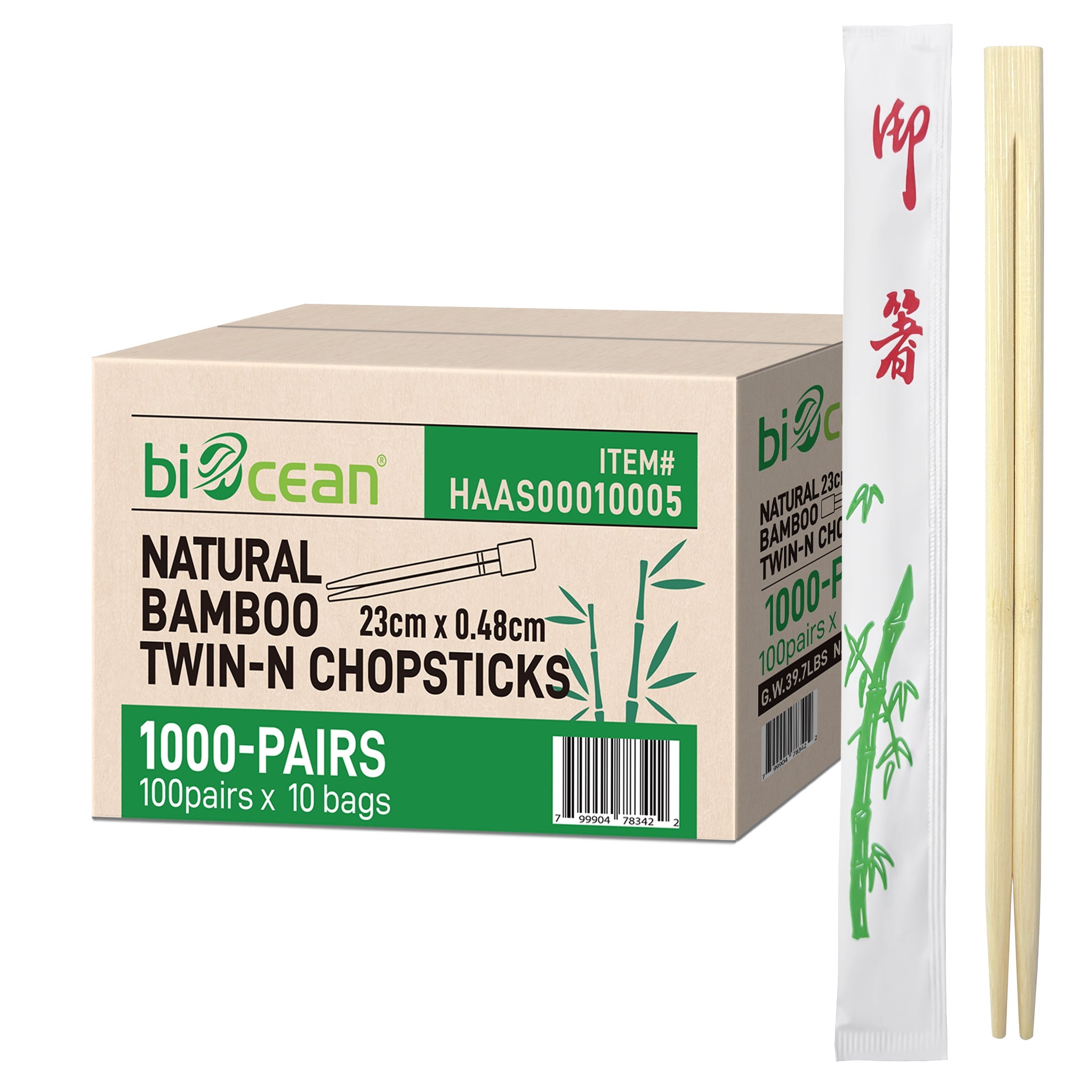 [1,000ct] 8.8" Twin Paper - Wrapped Bamboo Chopsticks - knots - Biocean by Danube BlueBiocean