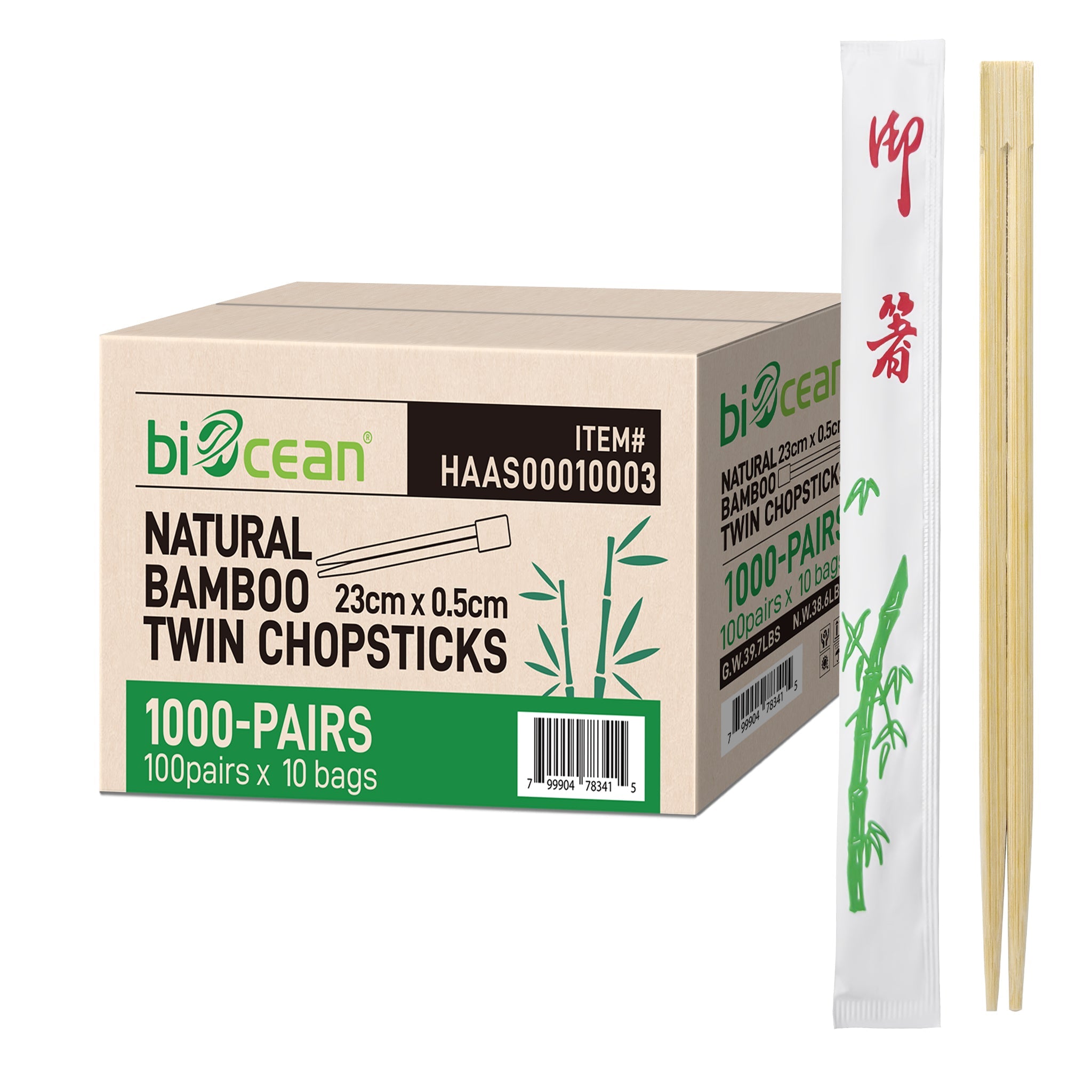 [1,000ct] 9" Twin Paper - Wrapped Bamboo Chopsticks - Biocean by Danube BlueBiocean