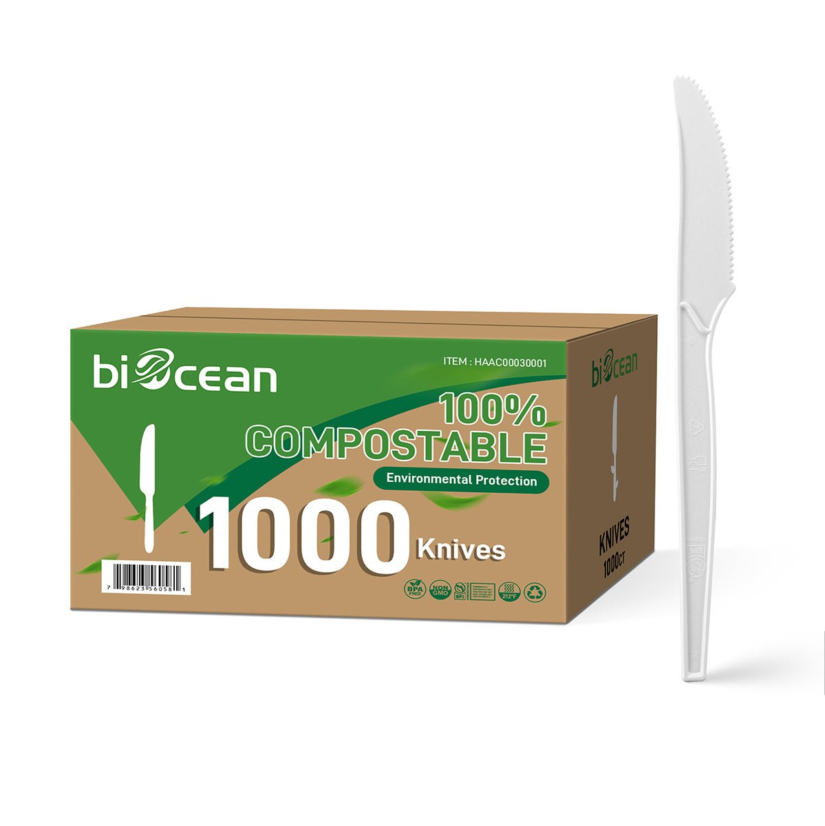 [1,000ct] PLA Heavy Weight Knives | White - Biocean by Danube BlueBiocean